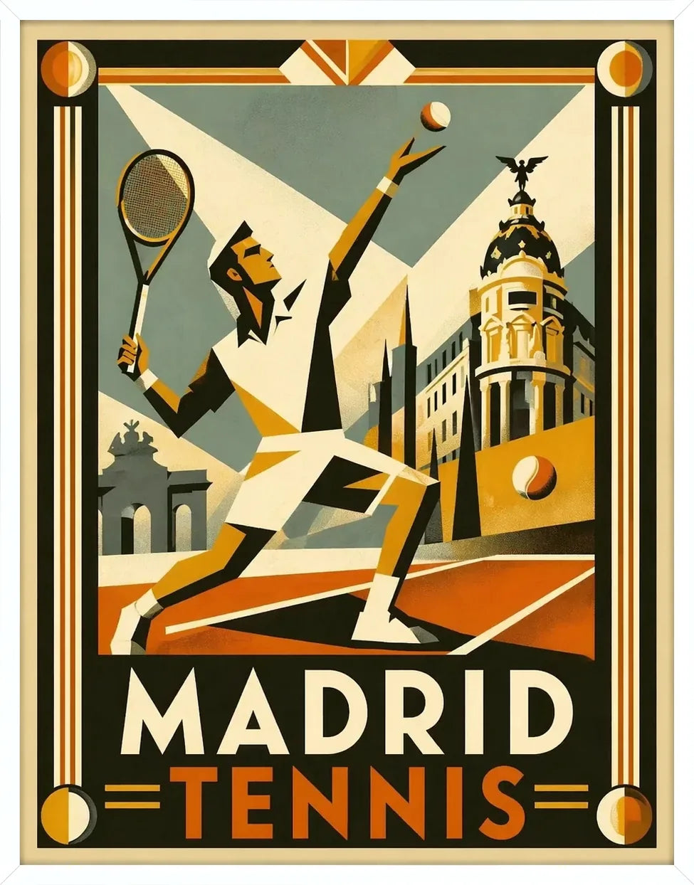 Cadre blanc epure pour l'affiche tennis Madrid Metropolis Gran Via