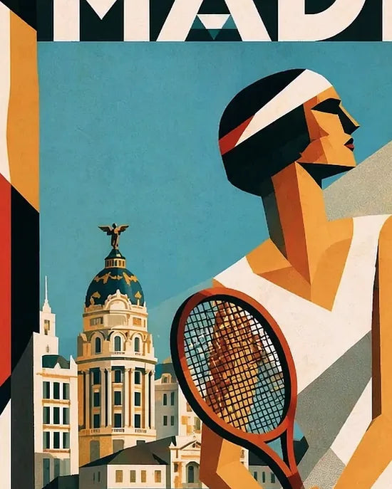 Gros plan sur la joueuse au premier plan et le cadre ornemental Art Deco nocturne Madrid