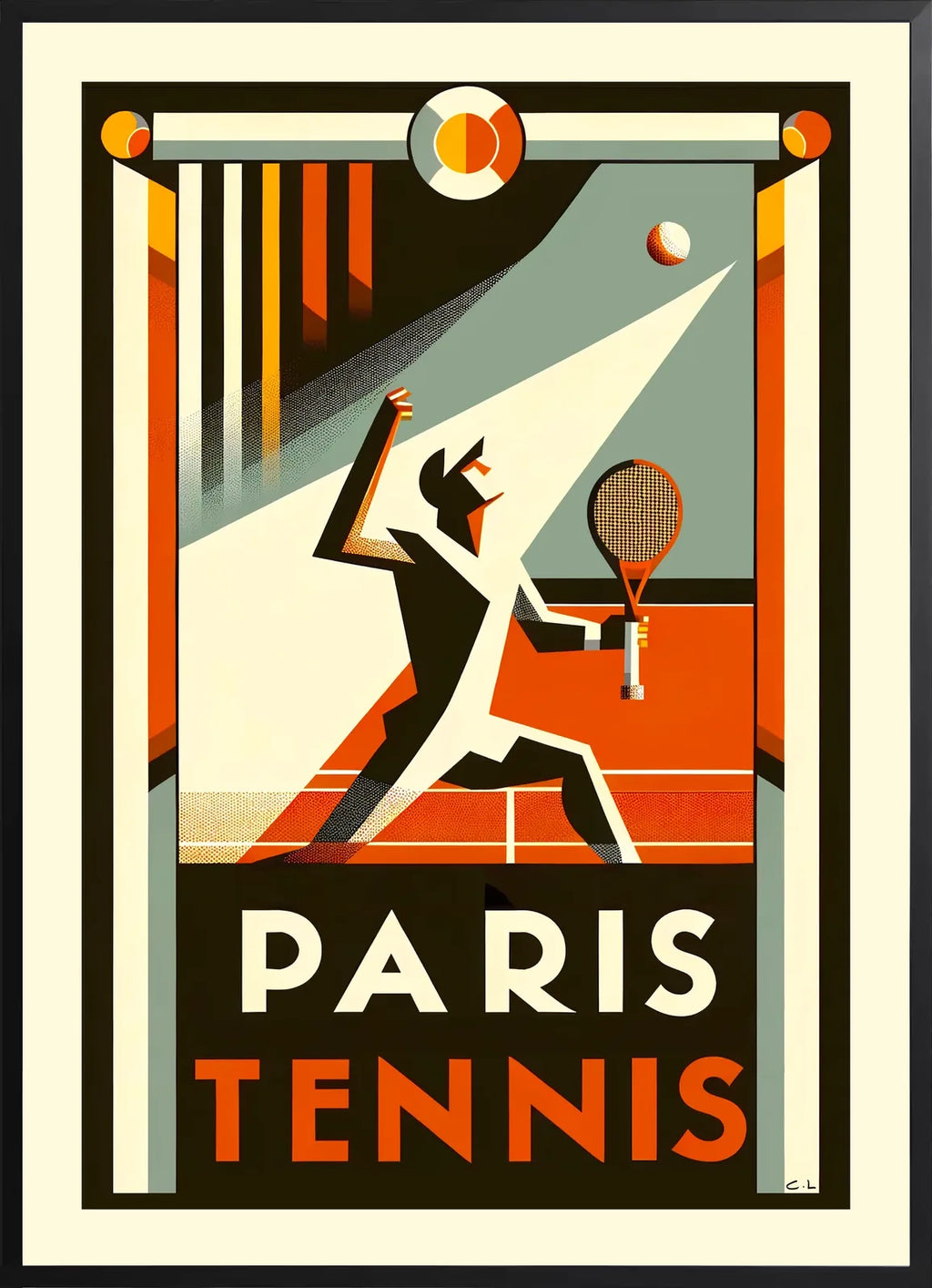Encadrement noir mat autour du joueur de tennis au service