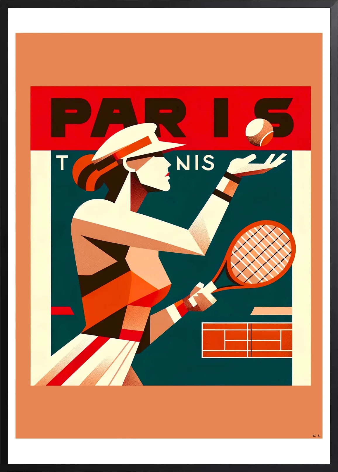 Encadrement noir mat autour de la joueuse de tennis et la raquette