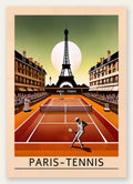 Joueur de tennis sur terre battue, Tour Eiffel sur ciel vert