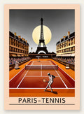 Joueur de tennis sur terre battue, Tour Eiffel et lune de nuit