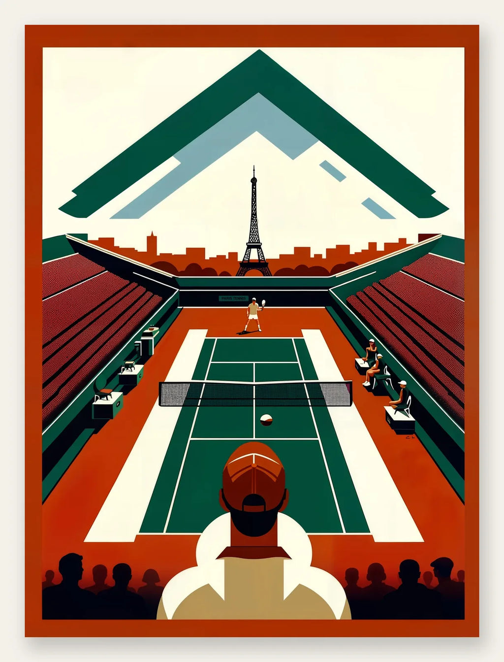 Court de tennis vu d'en haut et spectateur, Tour Eiffel Paris