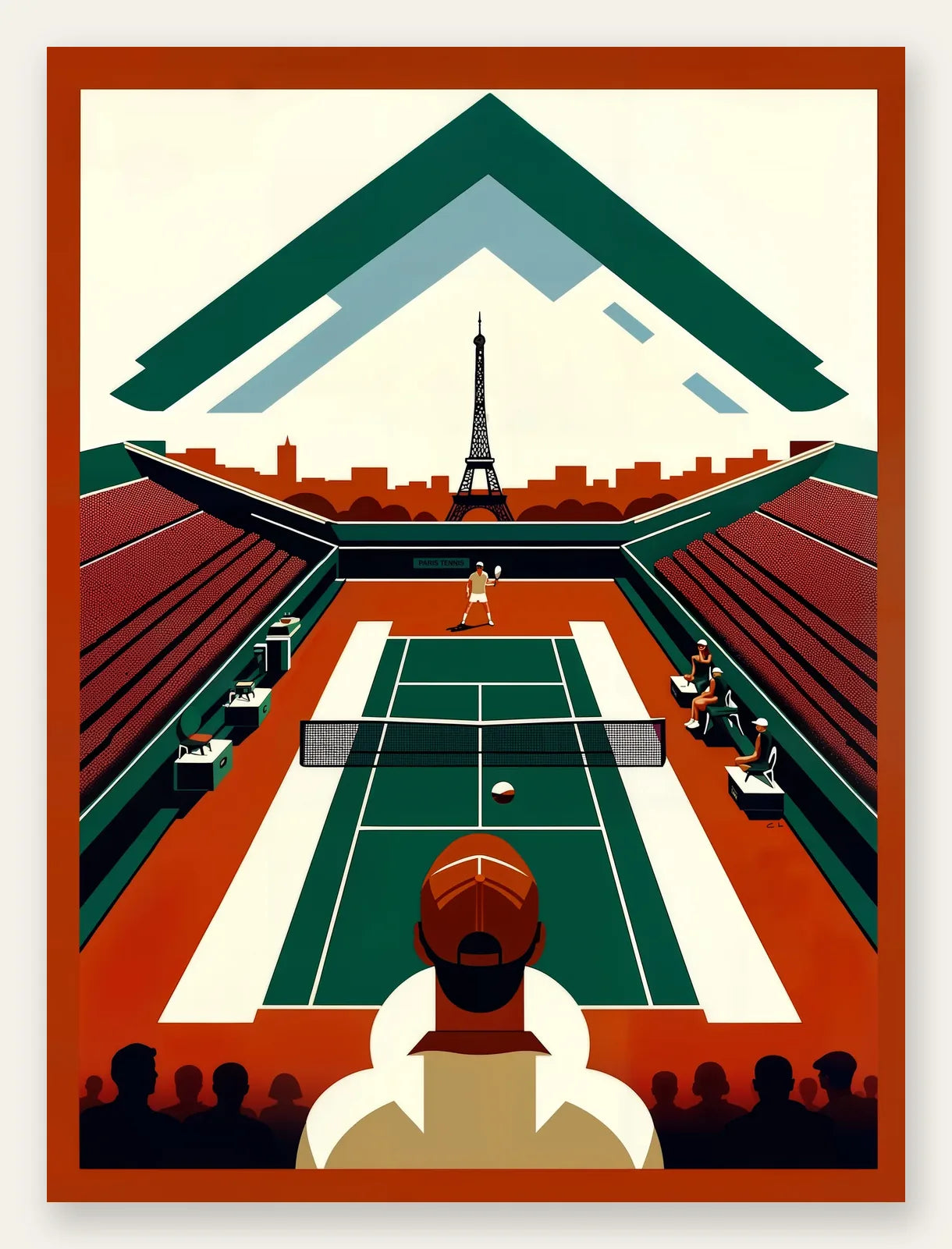Court de tennis vu d'en haut et spectateur, Tour Eiffel Paris