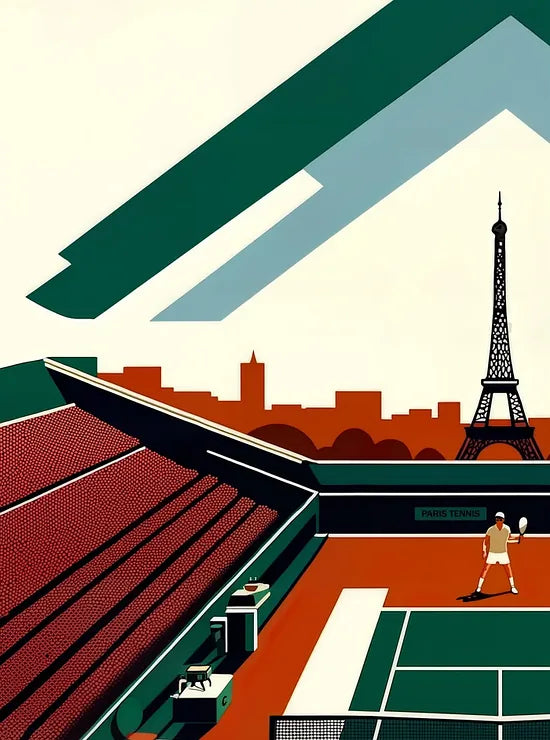 Gros plan sur court de tennis vu d'en haut et spectateur, Tour Eiffel Paris