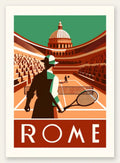Joueur de tennis de dos et grande coupole, terre battue Rome