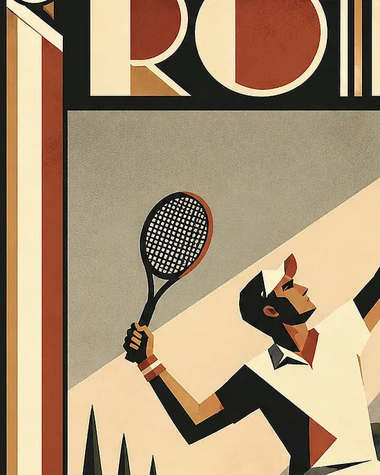 Gros plan sur le joueur de tennis au service et le dome de Saint-Pierre en fond