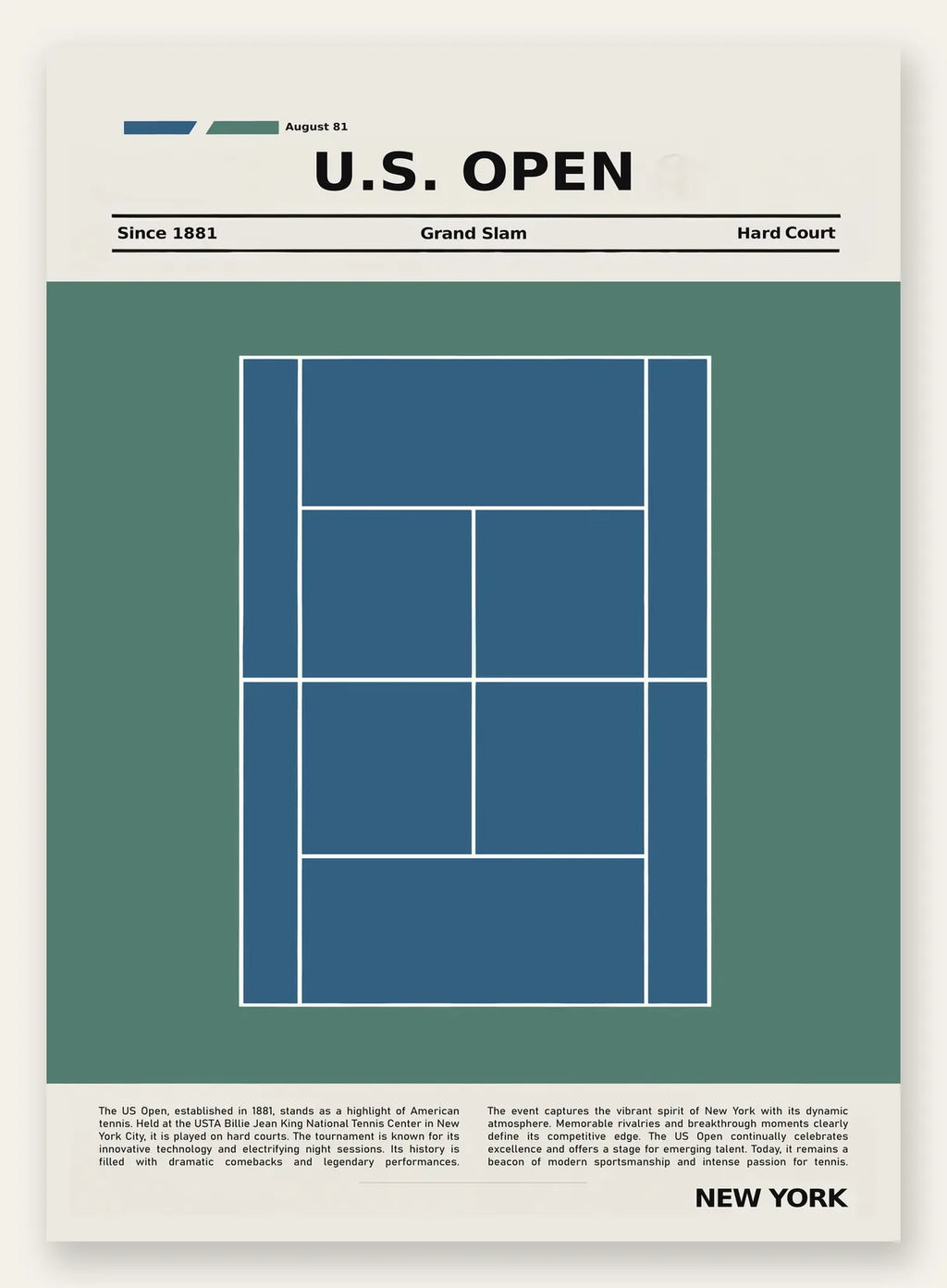 Plan de court de tennis en dur bleu, US Open New York