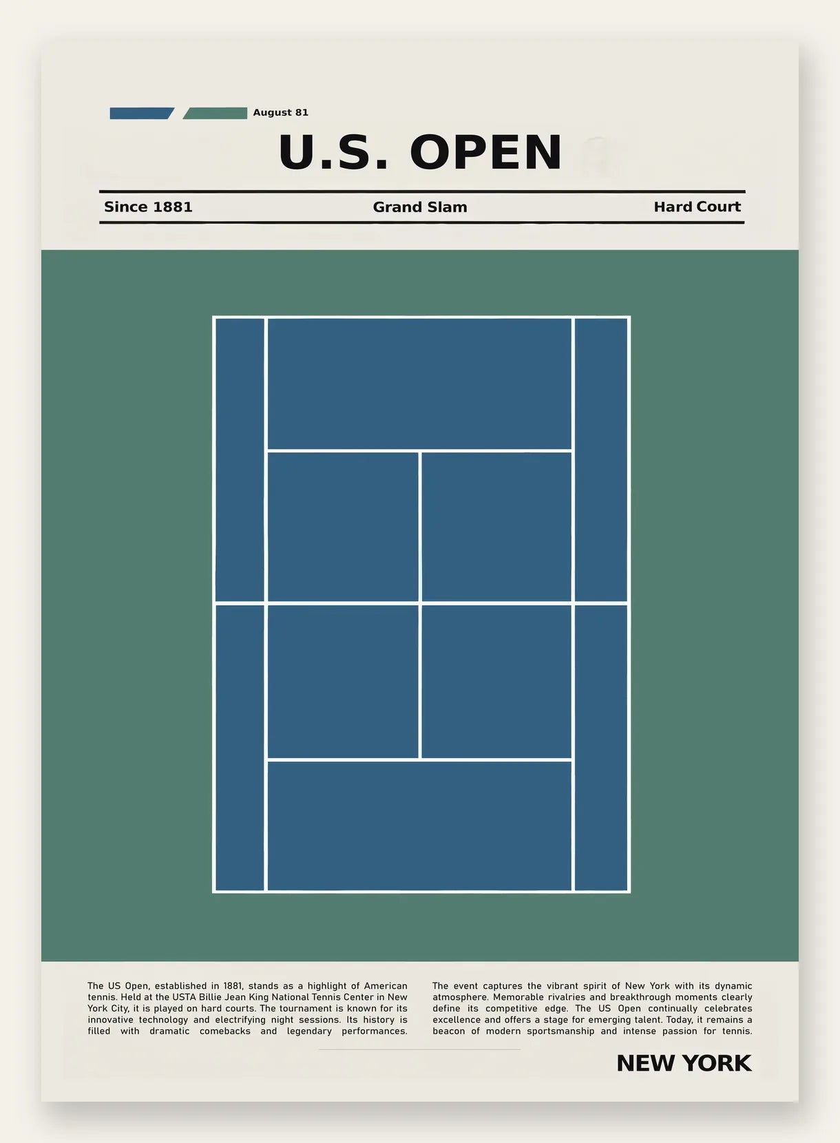 Plan de court de tennis en dur bleu, US Open New York