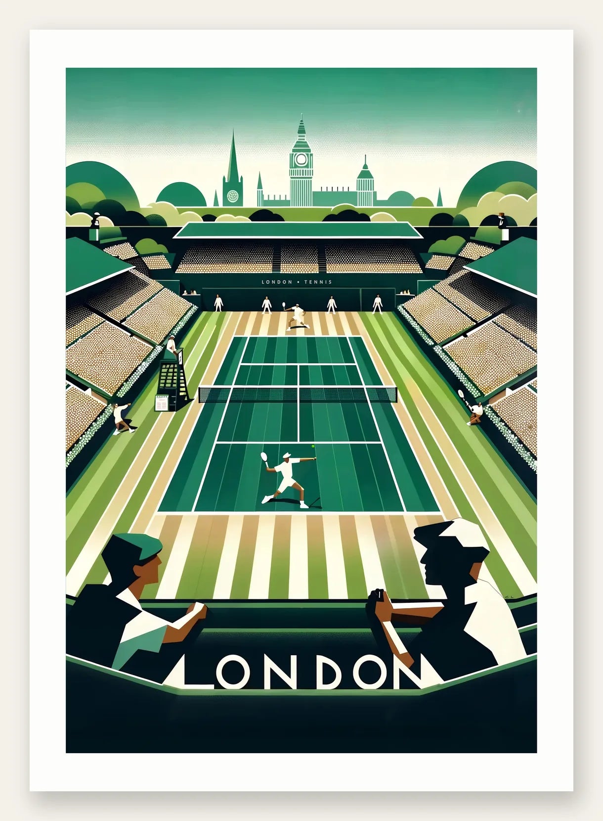 Court de tennis en gazon et spectateurs, Big Ben de Londres