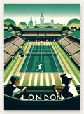 Court de tennis en gazon et spectateurs, skyline de Big Ben