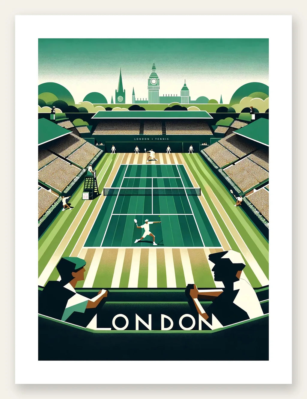 Joueur de tennis sur gazon et spectateurs, Big Ben de Londres