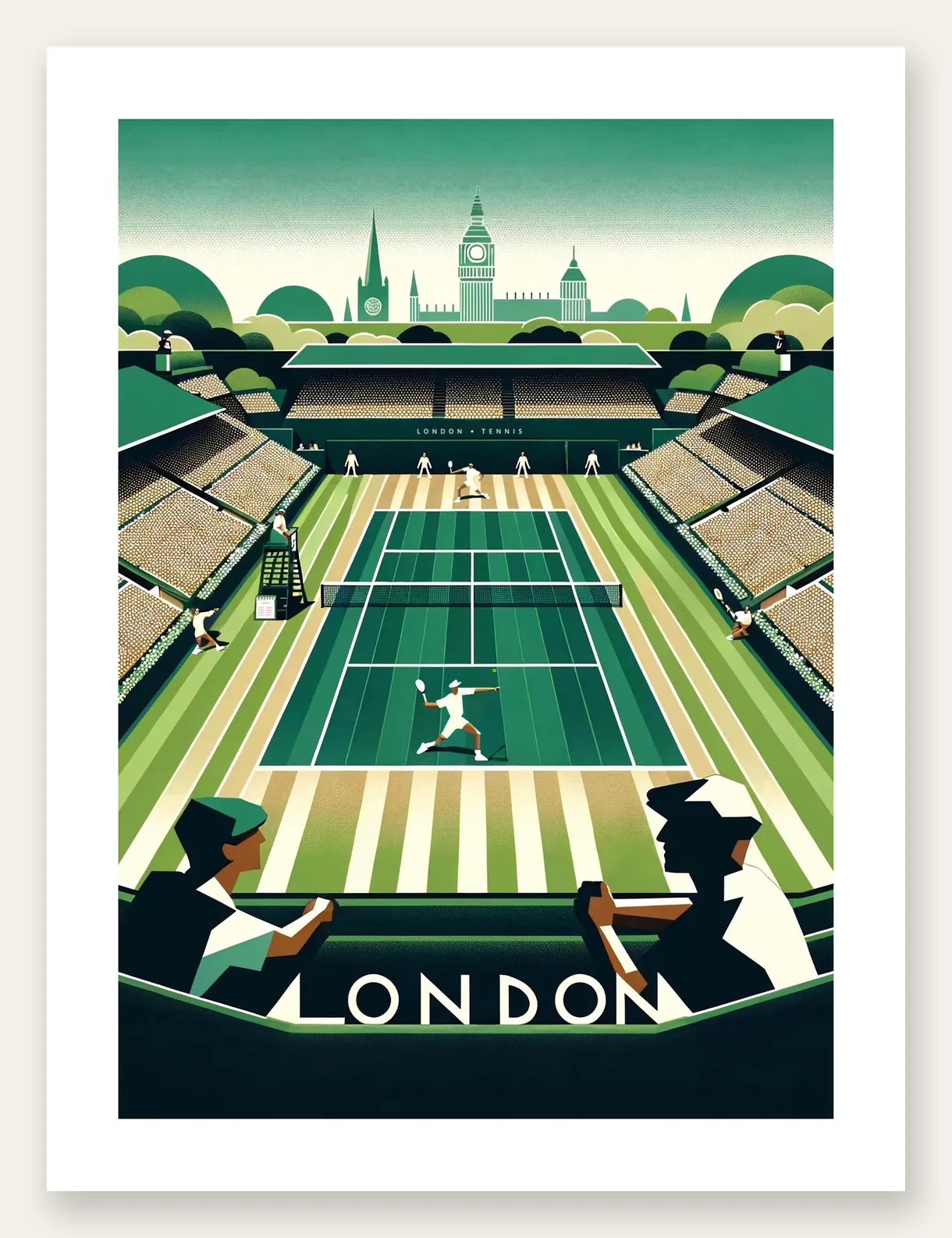 Joueur de tennis sur gazon et spectateurs, Big Ben de Londres