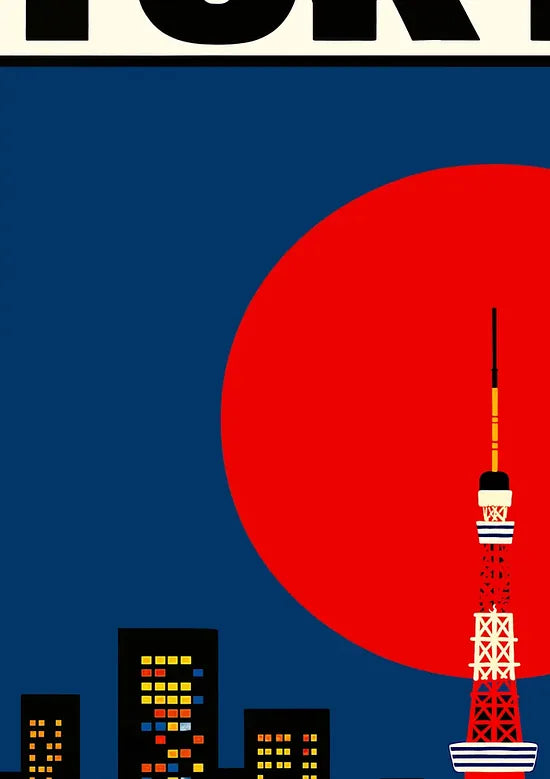 Gros plan sur tour de Tokyo et soleil rouge