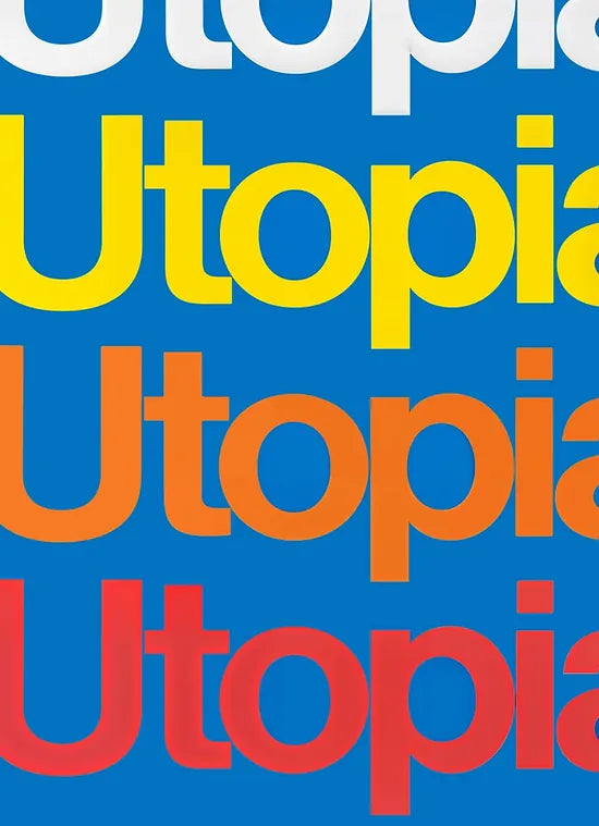 Gros plan sur les lettres colorees de l'affiche typographie Utopia
