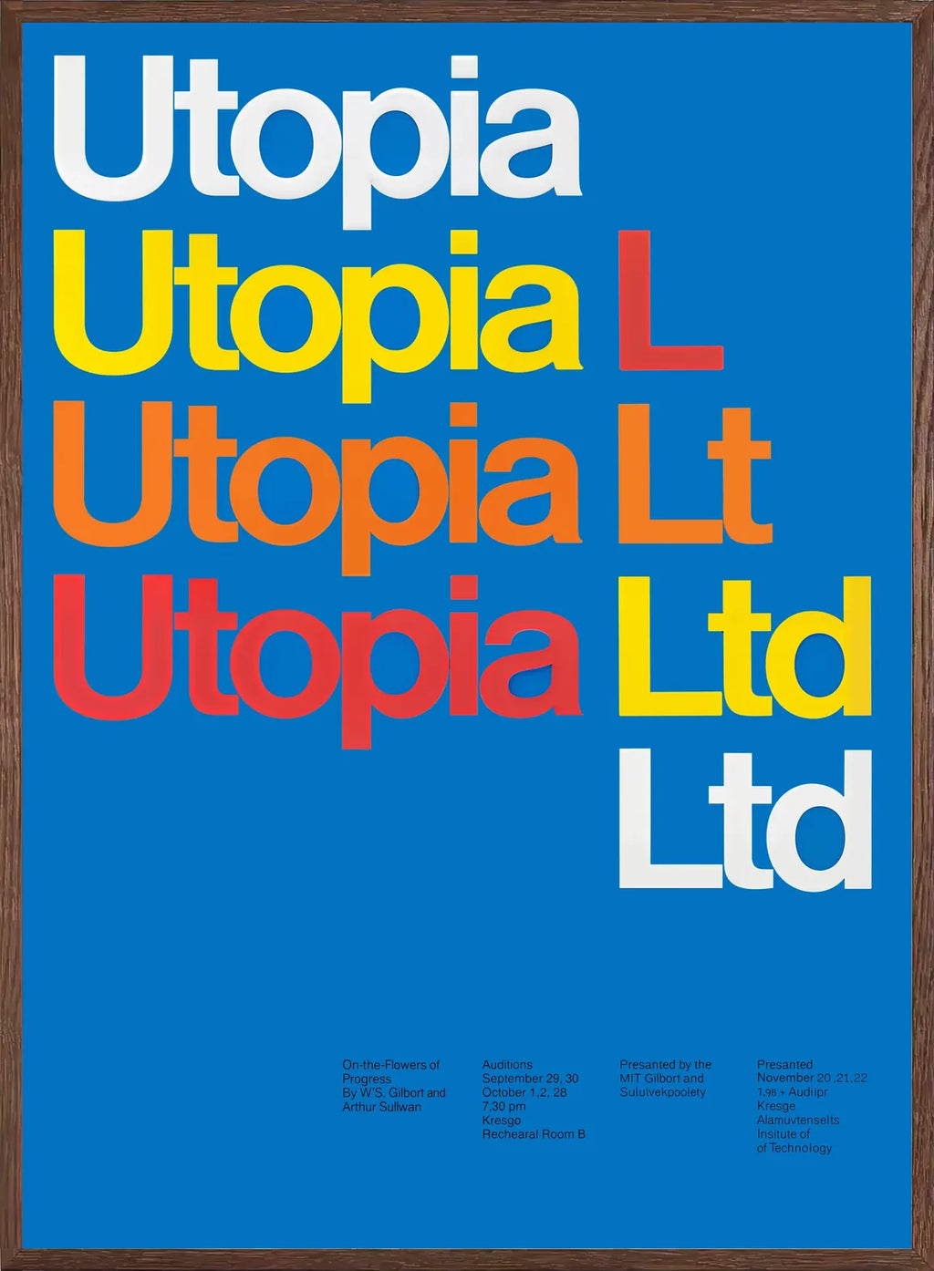 Cadre chene clair entourant l'affiche typographie Utopia