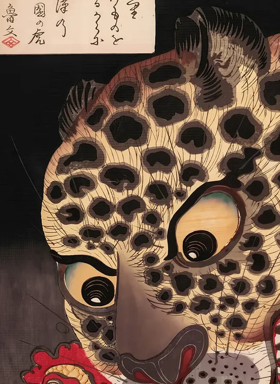 Gros plan sur le pelage tachete du tigre d Utagawa Hirokage