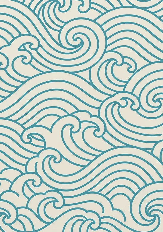 Gros plan sur les volutes du motif de vagues japonaises seigaiha