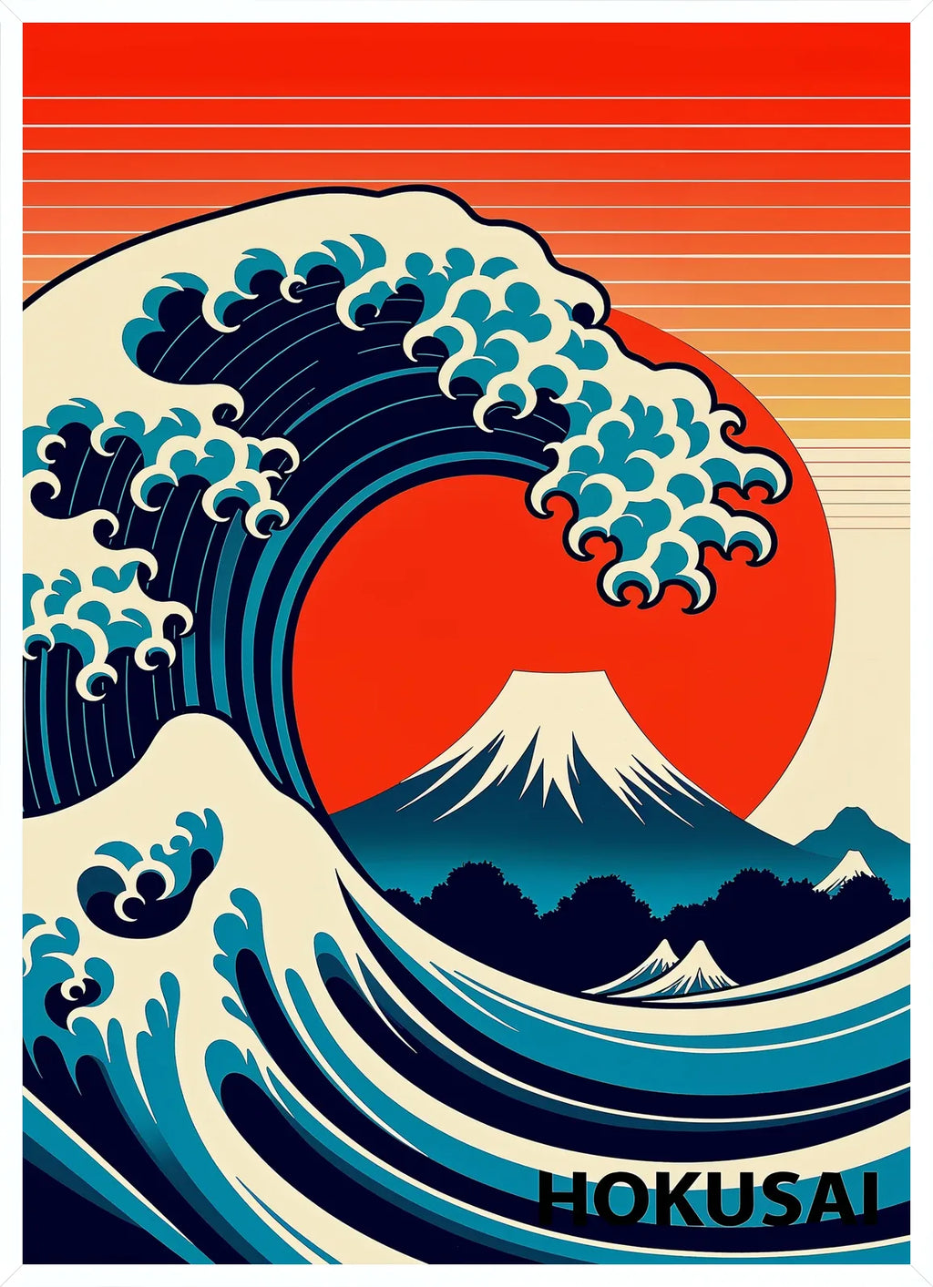Cadre blanc epure presentant l'affiche vague pop art mont Fuji