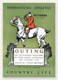 Affiche Outing vintage, cavalier en habit rouge sur un cheval blanc