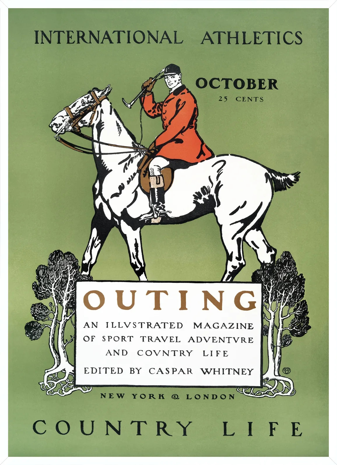 Cadre blanc epure presentant l'affiche Outing cavalier vintage