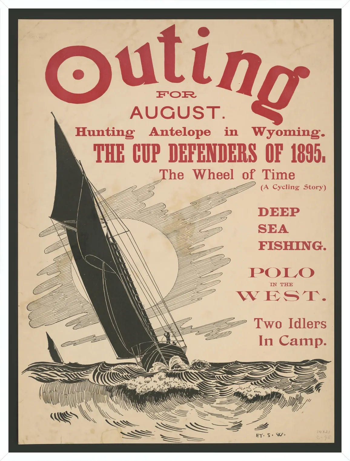Cadre blanc epure presentant l'affiche Outing voilier vintage