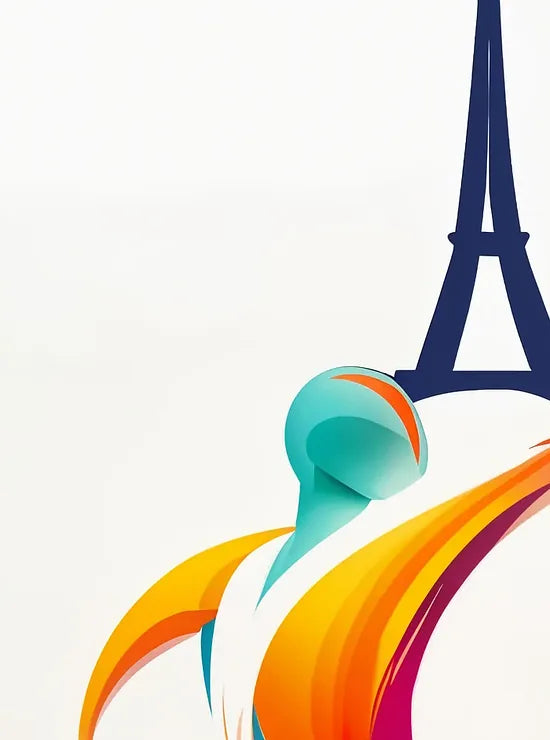 Gros plan sur le ballon multicolore et la traînée rubanée, grain du papier 275 g/m² visible