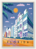 Affiche Floride Art Deco, facades pastel de Miami South Beach au soleil