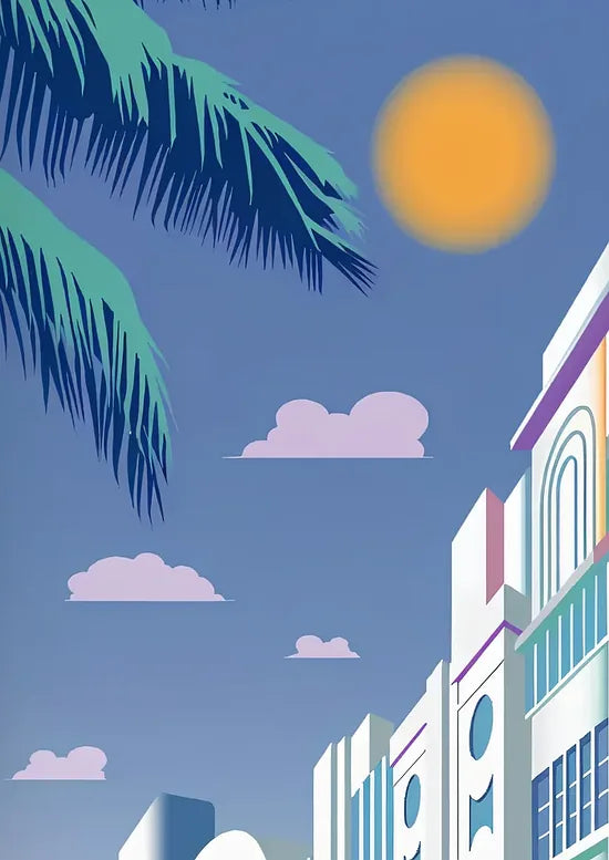 Gros plan sur les facades Art Deco pastel de Miami en Floride