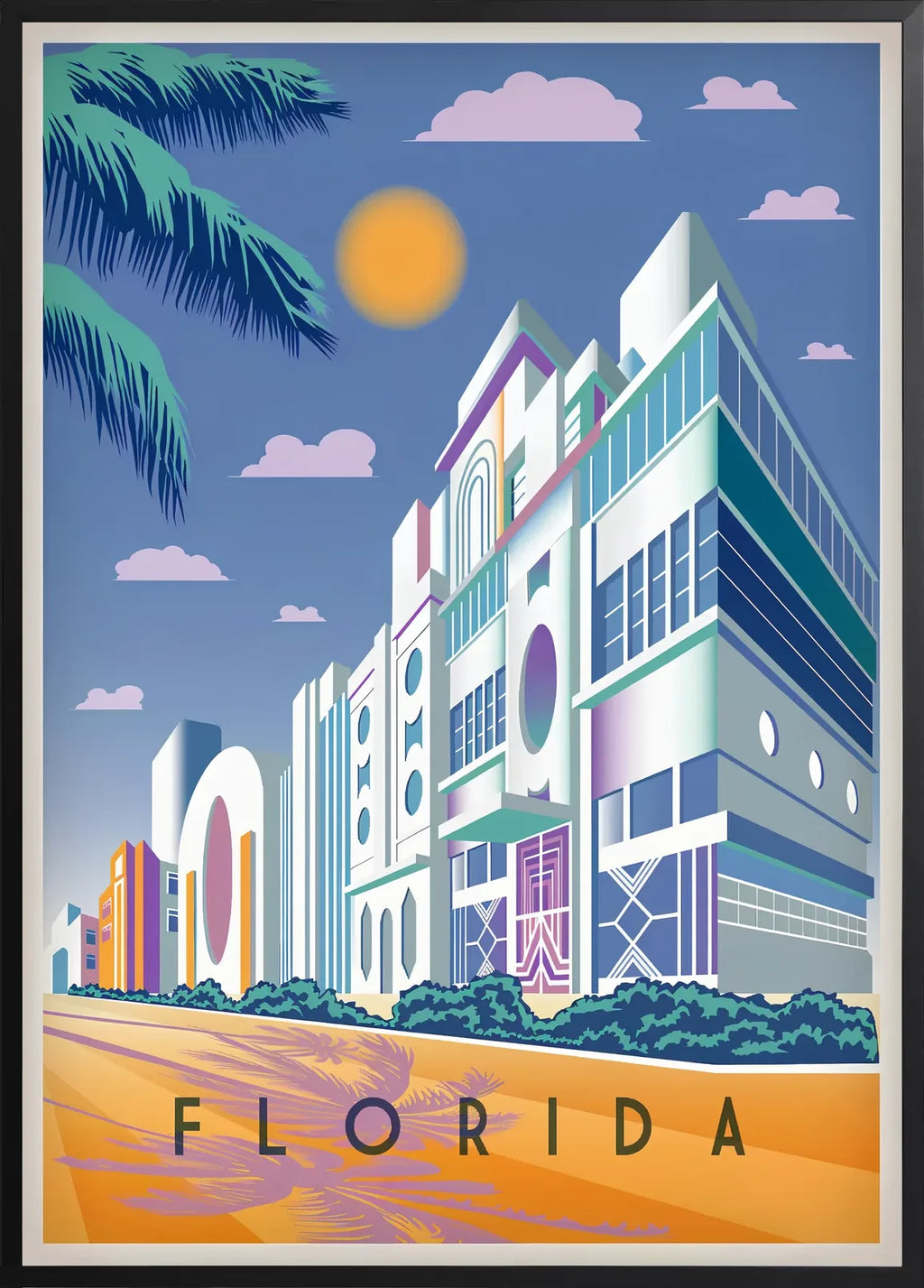 Encadrement noir mat autour des facades Art Deco de Miami en Floride