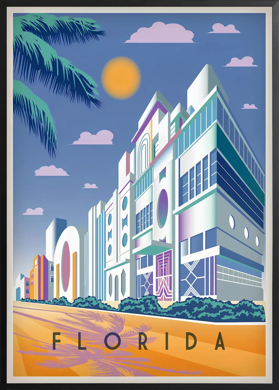 Encadrement noir mat autour des facades Art Deco de Miami en Floride