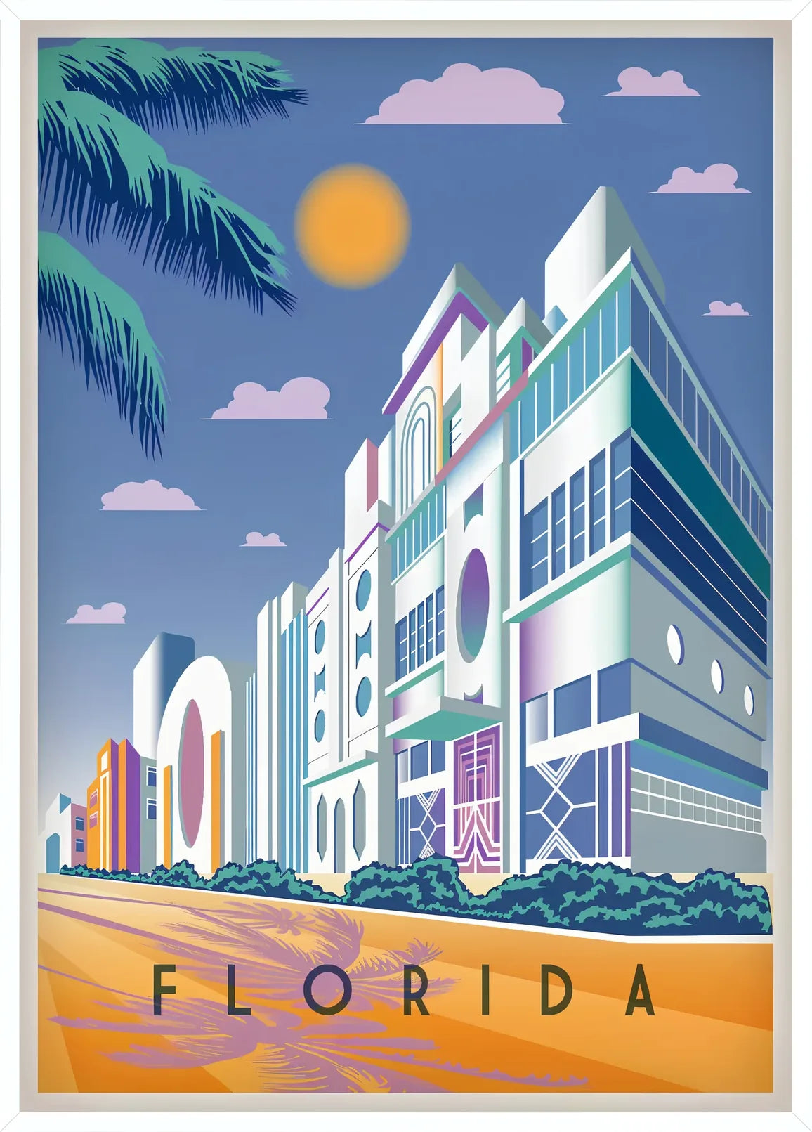 Cadre blanc epure presentant l'affiche Floride voyage vintage