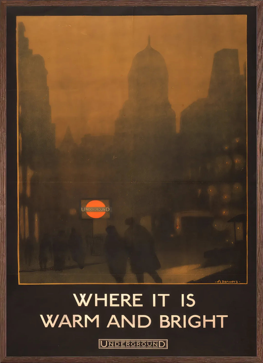 Cadre chene clair entourant l'affiche Londres Underground vintage