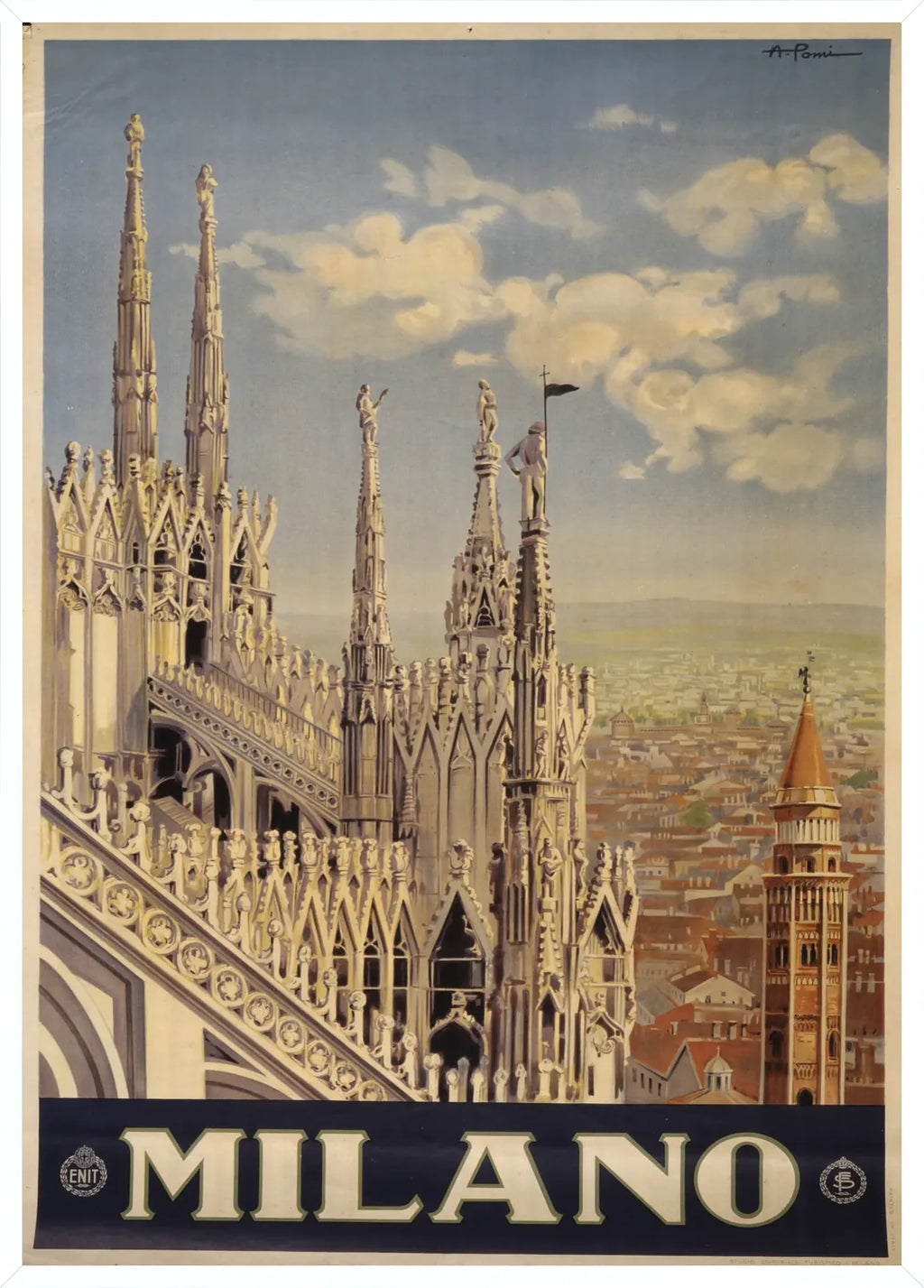 Cadre blanc epure presentant l'affiche Milano voyage vintage