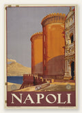 Affiche Napoli vintage ENIT, tours ocre du Castel Nuovo et baie de Naples sur fond ardoise