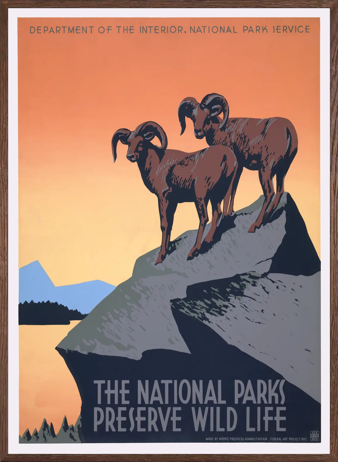 Cadre chene clair entourant l'affiche mouflons des parcs nationaux