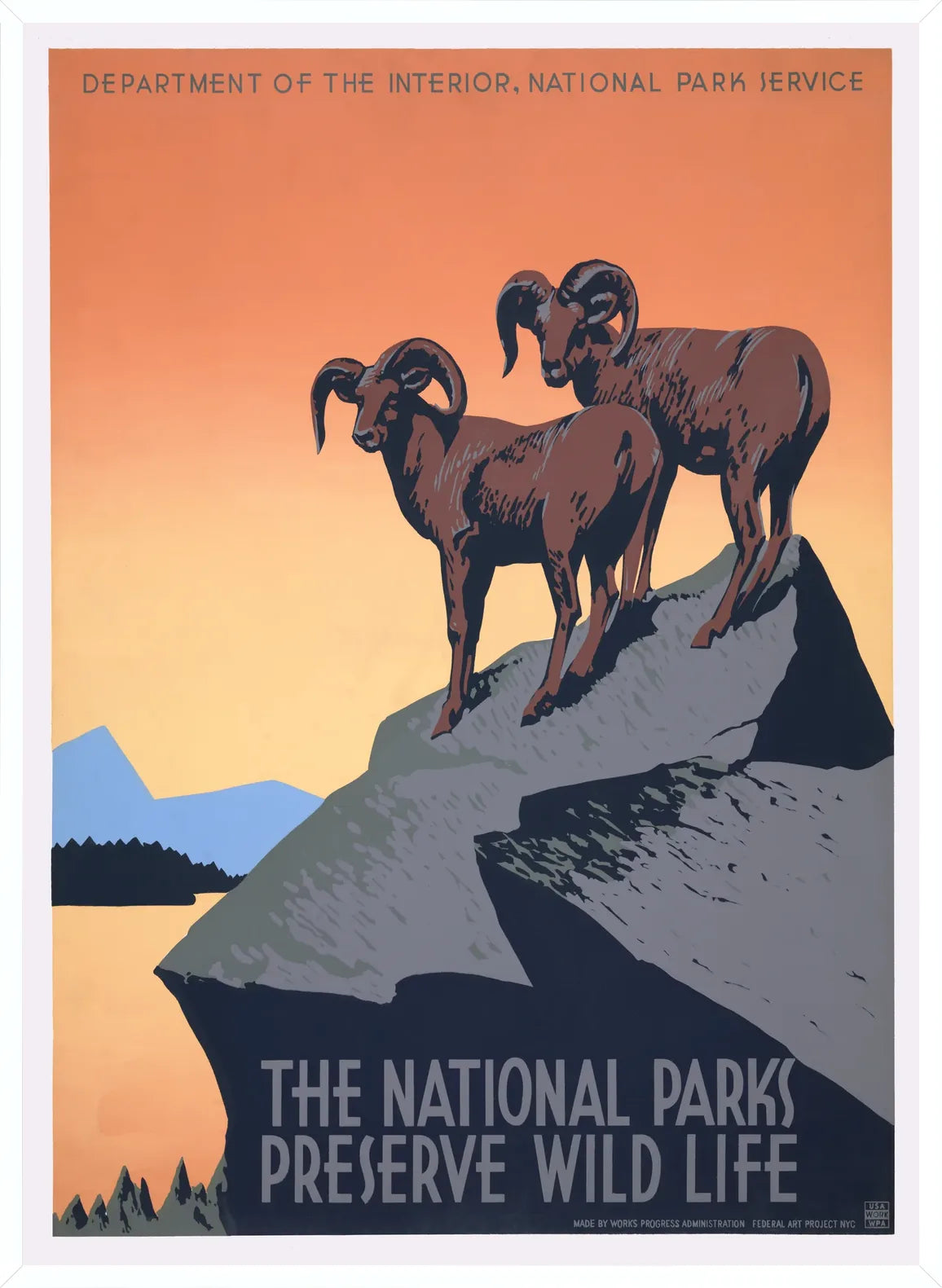 Cadre blanc epure presentant l'affiche parc national vintage