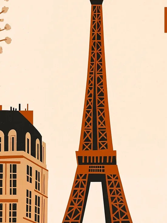 Gros plan sur la 2CV Citroen rouge et la Tour Eiffel de Paris