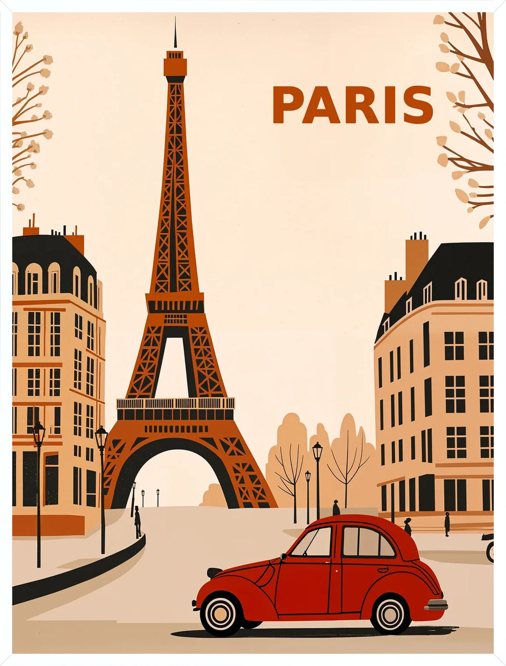 Cadre blanc epure presentant l'affiche Paris Tour Eiffel retro