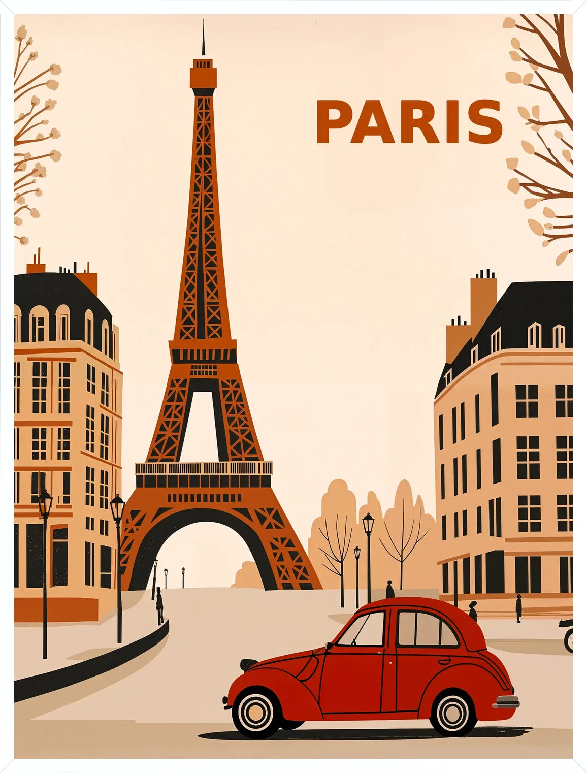Cadre blanc epure presentant l'affiche Paris Tour Eiffel retro