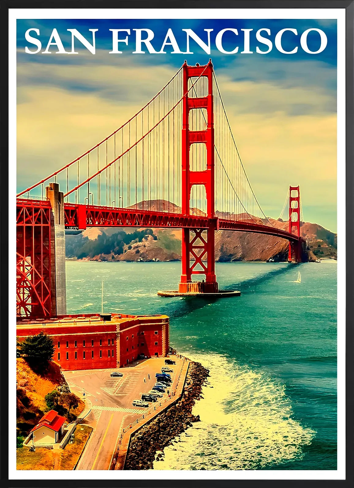 Encadrement noir mat autour du pont du Golden Gate de San Francisco