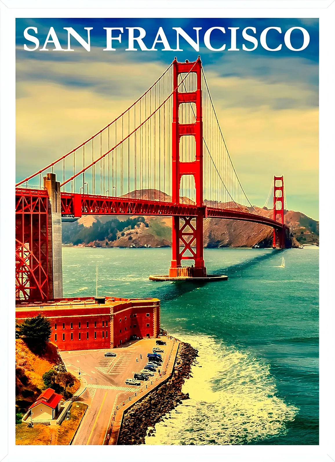 Cadre blanc epure presentant l'affiche San Francisco voyage vintage