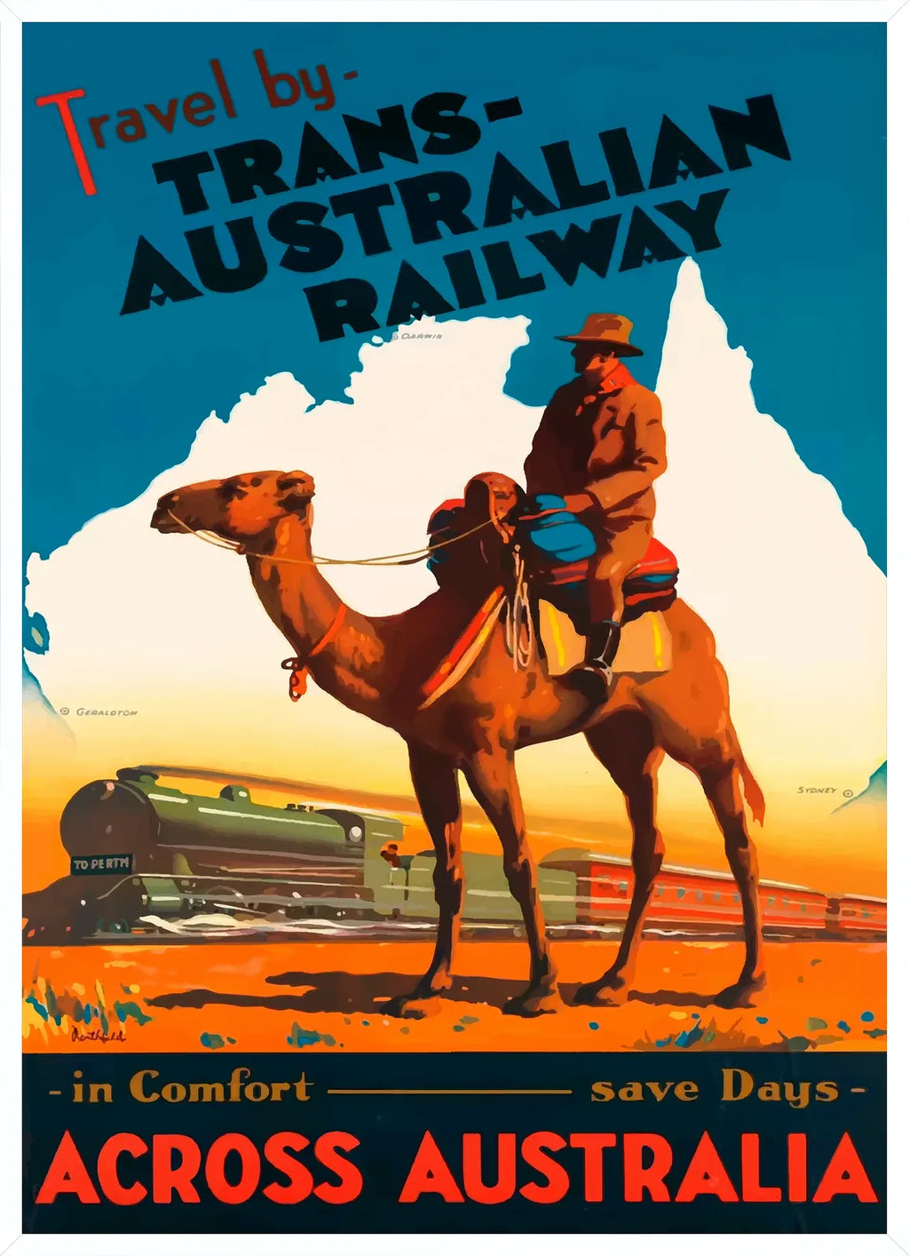 Cadre blanc epure presentant l'affiche Australie voyage vintage