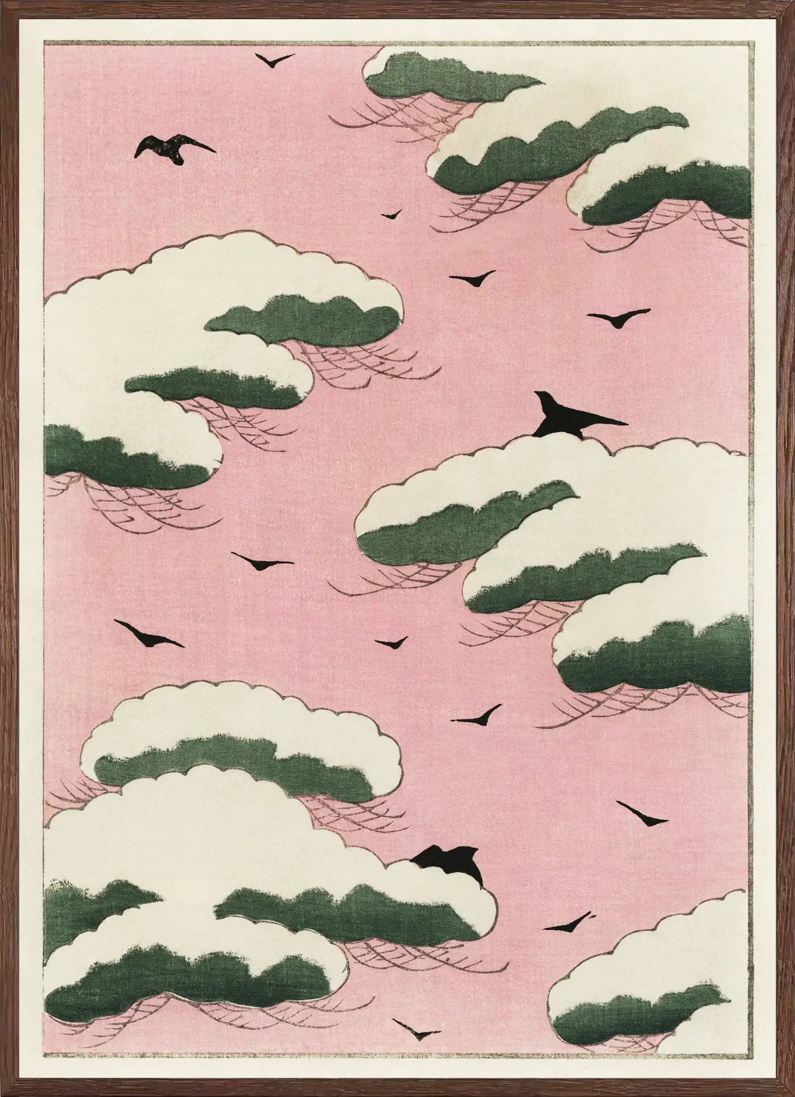 Cadre chene clair entourant l'affiche ciel rose Seitei et nuages
