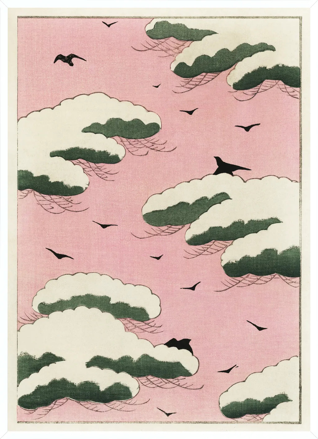 Cadre blanc epure presentant l'affiche ciel rose Seitei estampe japonaise