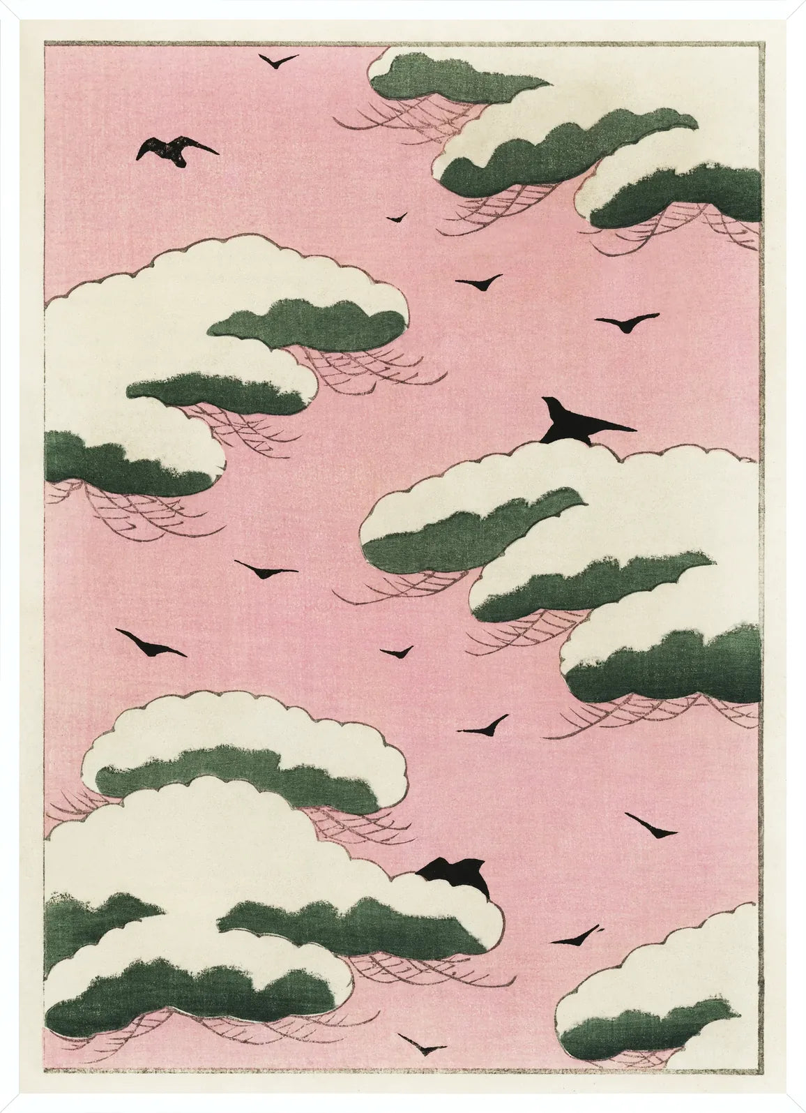 Cadre blanc epure presentant l'affiche ciel rose Seitei estampe japonaise
