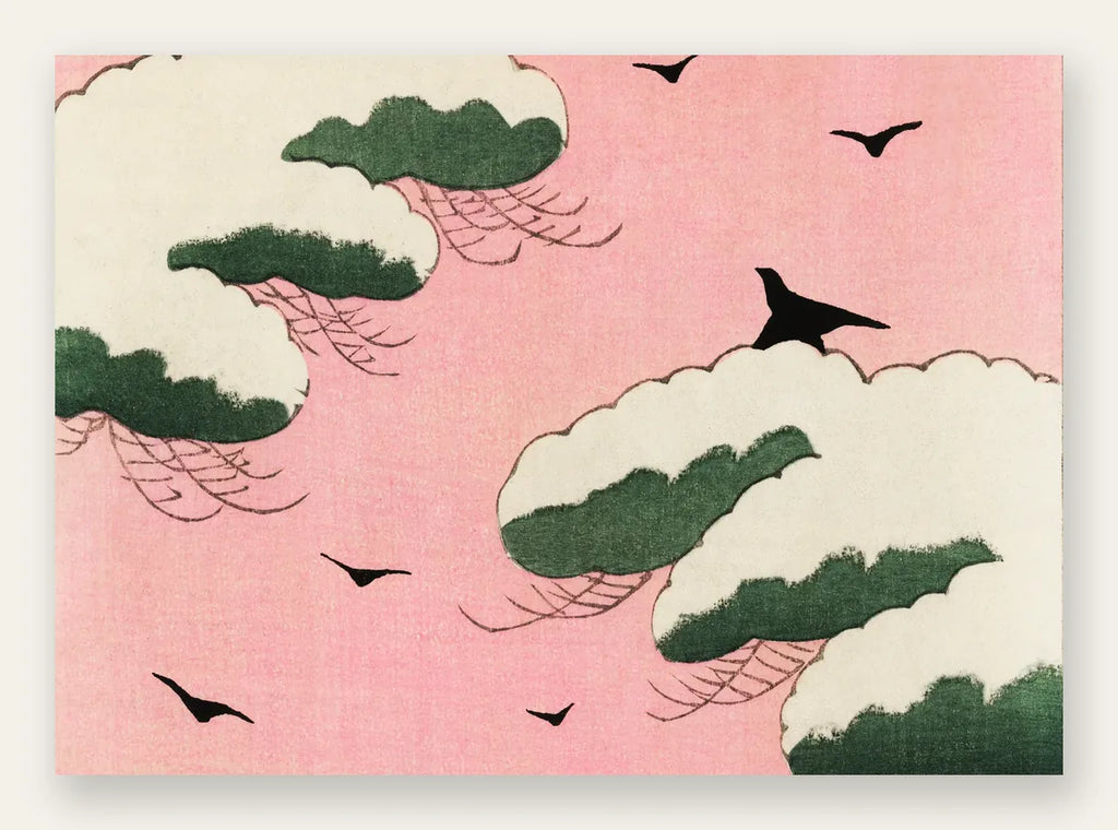 Affiche oiseaux et nuages de Seitei art japonais