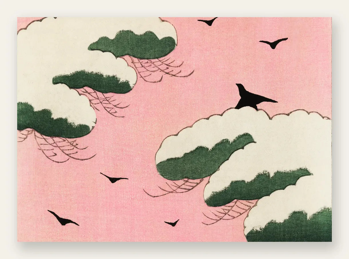 Affiche oiseaux et nuages de Seitei art japonais