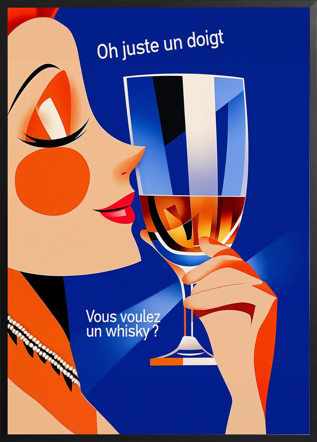 Encadrement noir mat autour de la femme et du verre de whisky