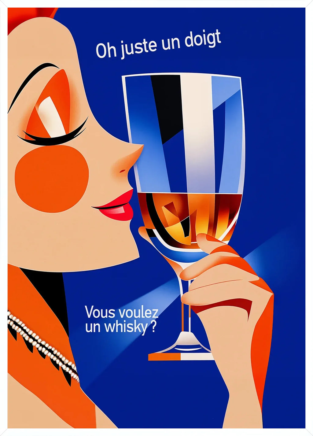 Cadre blanc epure presentant l'affiche cocktail whisky art deco